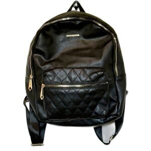 Rampage Womens Black Quilted Small Backpack Purse Gold Hardware Faux Leather Y2K